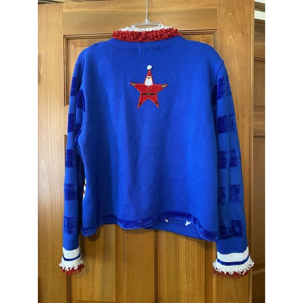 VTG Jack B Quick Sweater Christmas Santa Holiday Beaded Cardigan XL Patriotic - Picture 8 of 11